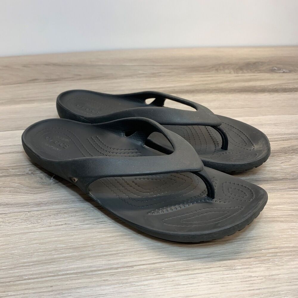 Crocs Iconic Comfort Kadee II Black Slip On Thong Flip Flop Sandals Women Sz‎ 10